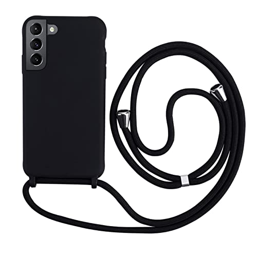 Cover Con Collana Compatibile Con Samsung Galaxy S22, Cordino In Corda Con Ciondolo, In Silicone Morbido, Nero