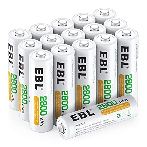 Ebl 1.2V Aa Batterie Ricaricabili Ad Alta Capacità Da 2800Mah Ni-Mh,1200 Tech Con Auto-Scarica Bassa,Confezione Da 16 Pezzi