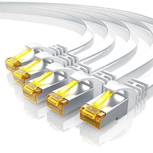 5 X 0,25M Cavo Di Rete Cat 7 Piatto - Cavo Lan Ethernet Gigabit 10000 Mbit S Piatto - Cavo Patch - Cavo A Schermatura U Ftp Pimf Con Connettori Rj45 -