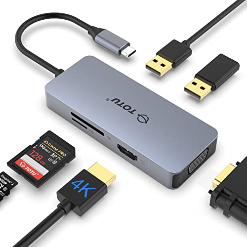 Hub Usb C, Docking Station, Totu 6-In-1 Docking Station Tipo C Hub Con Porta Hdmi 4K, Porta Vga, 2 Porte Usb 2.0, Lettore Di Schede Sd/Tf, Per Macbook