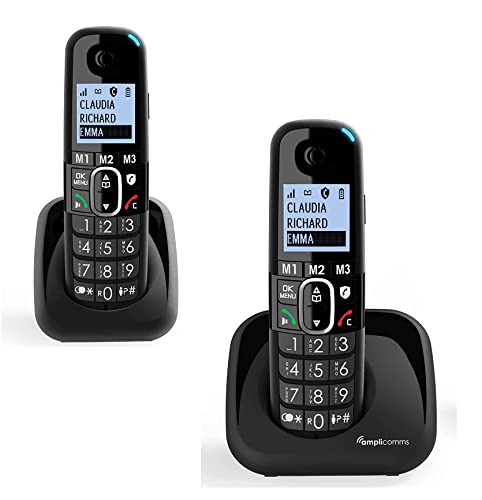 Amplicomms Per Delta 2 Telefoni Cordless Duo Amplificati X Anziani Suoneria Extra Forte 90 Db Volume 35 Db Pulsante Boost Vivavoce Compatibile Apparec