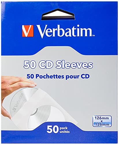 Verbatim 49992 - Custodia Cd, Buste Di Carta Richiudibili Per Cd, Dvd E Blu-Ray, Con Finestra Trasparente, 50 Pezzi