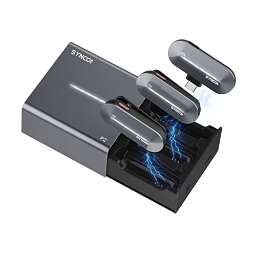 Synco Microfono Lavalier Wireless, P2T【Type-C】Di Mic Lavalier Senza Fili Smartphone 2.4Ghz Con Custodia Di Ricarica Plug&Play Con Il Type-C Smartphone