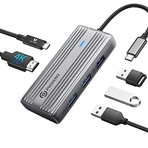 Phixero Usb C Hub Multiport Adapter, 4K 30Hz Usb C Docking Station, Usb C Adapter, 100W Pd, 5Gbps Usb Data Port, For Macbook Pro/Air, Usb C Laptop (Gr