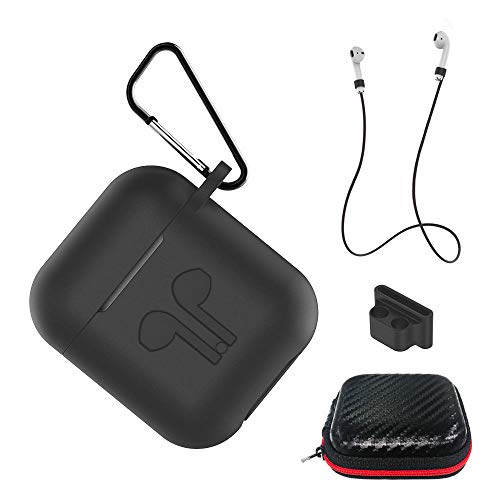 Aicek Custodia Compatiblile Con Airpods 1 & 2 Cover Silicone Case Per Apple Airpods Protective Accessori Con Moschettone,Earpod Cover Nero
