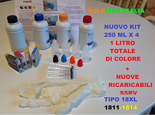 Kit Cartucce Ricaricabili Piene Auto Reset + 1 Litro Inchiostri Ricarica Originali Inkjet Cartuccia 18Xl T18 1811-1812-1813-1814 + 1 Litro Totale Inch
