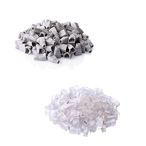 Sienoc 100 Pezzi Di Plastica Morbida Ethernet Rj45 Connettore Cavo Stivali Tappo Di Copertura + 100Pcs Connettore Rj45(100 Rj45 Connettore+Plug)