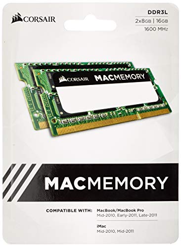 Corsair Mac Memory Sodimm 16Gb (2X8Gb) Ddr3L 1600Mhz Cl11 Memoria Per Sistemi Mac, Qualificata Apple , Nero