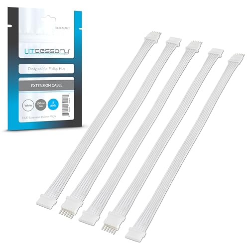 Litcessory Cavo Di Prolunga Per Philips Hue Lightstrip Plus (150Mm, 5 Pezzi, Bianco - Micro 6-Pin V4)