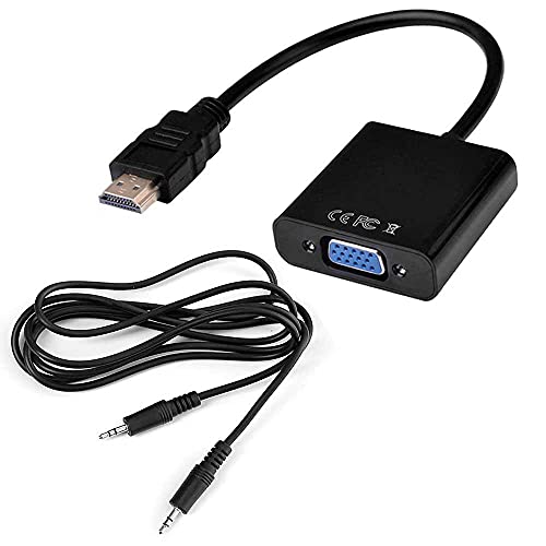Ociodual Adattatore Convertitore Da Hdtv Maschio A Vga Femmina Con Cavo Di Audio Mini Jack 3,5Mm 1080P Hdtv Nero Per Pc