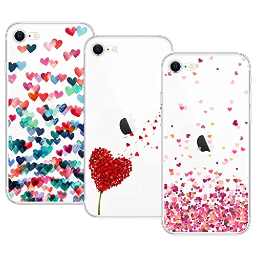 Young & Ming Cover Per Iphone Se 3 (2022)/Iphone Se 2020/Iphone 8/Iphone 7, 3 Pack Morbido Trasparente Silicone Custodie Protettivo Tpu Gel Case, Amor