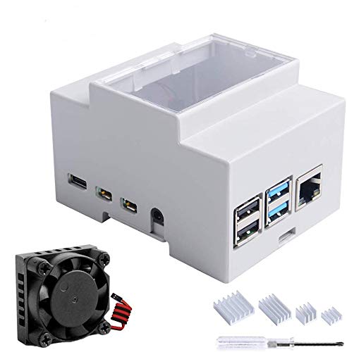 Geeekpi Custodia Per Raspberry Pi4 Su Guida Din - Scatola Modulare Per Quadri Elettrici, Custodia Raspberry Pi 4 Con Ventola, Dissipatore Raspberry Pi