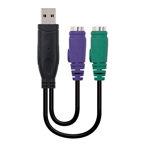 Nanocable Convertitore Ps/2 (Tastiera E Mouse) A Usb 2.0, Tipo 2Xps/2/H-A/M, Femmina-Maschio, Nero, 15 Cms