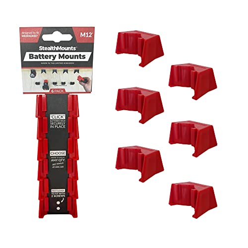 Stealthmounts Milwaukee - Supporti Batteria Senza Fili M12, Per Utensili Elettrici Milwaukee M12, Confezione Da 6, Colore: Rosso Milwaukee