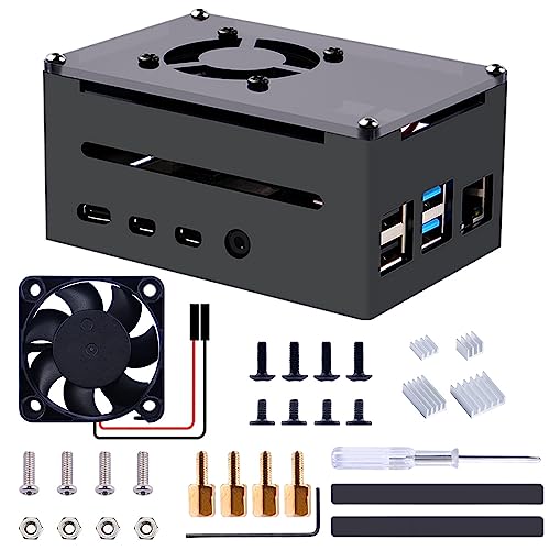 Geeekpi Raspberry Pi 4 Case, Raspberry Pi 4 Aluminum Case With Fan, Raspberry Pi 4 Heatsink For Raspberry Pi 4 Model B, High Case Supports Poe Hat