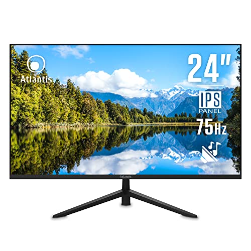 Atlantis Monitor 24 Pollici, Schermo 24" Ips 75Hz, Full Hd 1920X1080, Vga Hdmi, Multimediale, Freesync, Uscita Audio/Cuffie, Inclinabile, Risposta 5Ms