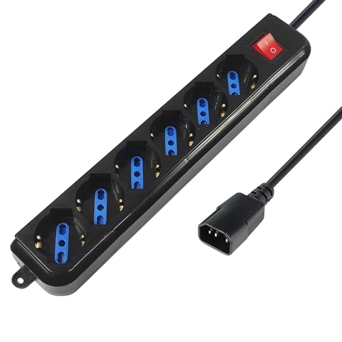 Atlantis P011-Sl3006P-B Striscia Multipresa 4 Prese Italiano/Europa/Schuko Bipasso Da 10A/16A Presa Iec (Pc), 2500 W, Nero