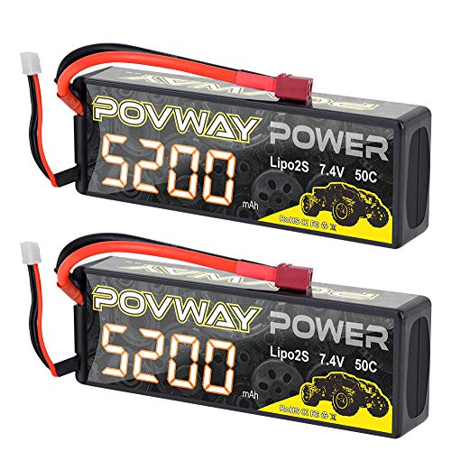 Povway Rc Batteria 2S Lipo 5200Mah 7.4V 50C Batteria Lipo Rc Custodia Rigida Con Connettore A T Rc Car Boat Truck Truck Buggy Boat Hobby 2Packs