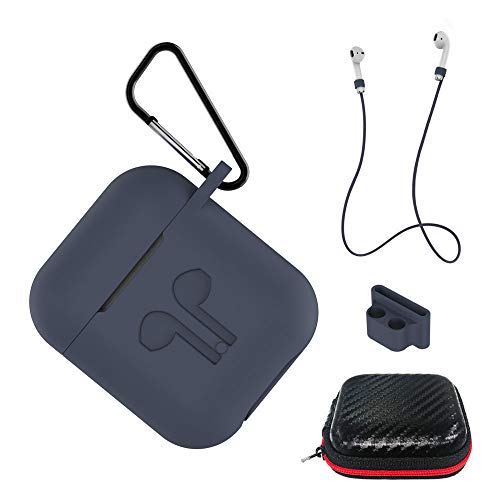 Aicek Custodia Compatiblile Con Airpods 1 & 2 Cover Silicone Case Per Apple Airpods Protective Accessori Con Moschettone,Earpod Cover Blu Scuro