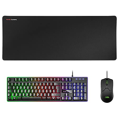 Mars Gaming Mcpxbes, Combo H-Mech Frgb Tastiera, Ultralight Mouse 10000Dpi & Xxl Mousepad, Nero, Lingua Spagnola