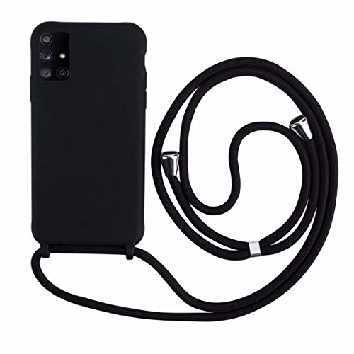 2Ndspring Cover Con Collana Compatibile Con Samsung Galaxy A71 4G, Cordino In Corda Con Ciondolo, In Silicone Morbido, Nero