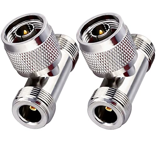 Tuolnk 2 Pack N-Type Maschio A Doppio 2 N-Type Femmina Triplo Connettore A T Adattatore Tipo N Adattatore Coassiale T Splitter A 3 Vie Per Cavo Di Pro