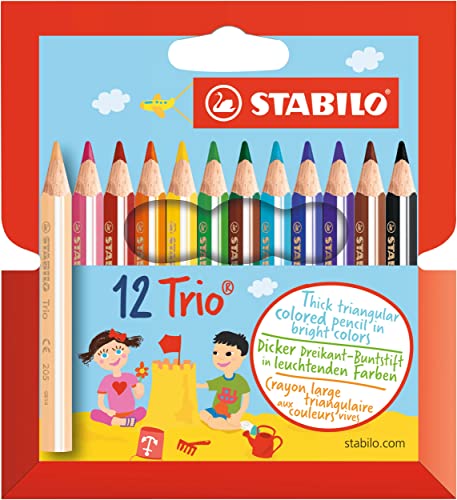 Matita Colorata Triangolare Corte - Stabilo Trio Thick - Astuccio Da 12 - Colori Assortiti