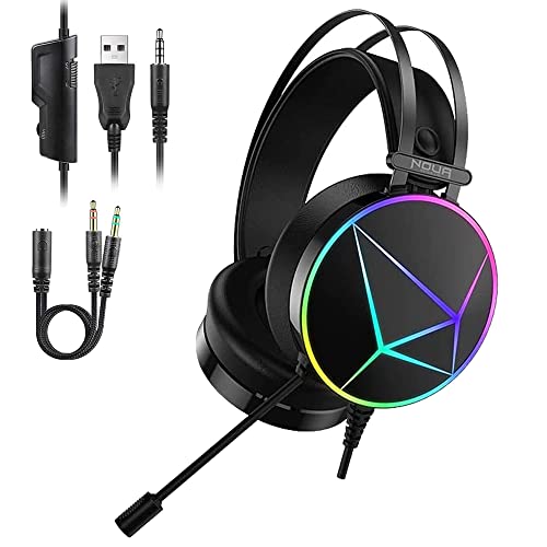 Noua Reaper Rainbow Cuffie Da Gaming Over-Ear Da 50 Mm Con Microfono Flessibile Cuffie Da Gioco Con 3.5Mm Jack E Controllo Volume Headset Per Ps4, Ps5