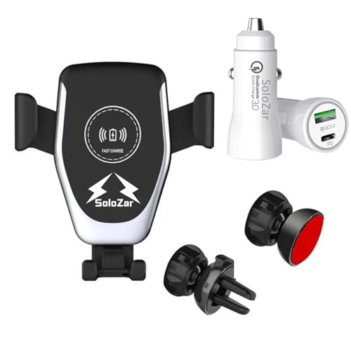 Solozar 3 In 1 Wireless Car Fast Charger Qi 15W And Phone Holder + Adattatore 38W Dual Port Qc 3.0 And Pd Type C/Compatibile Con Iphone, Samsung Galax