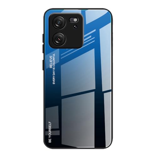 Dedux Custodia Cover Per Xiaomi Mi 13T Pro 5G (Xiaomi Mi 13T 5G), Custodia In Vetro Temperato A Colori Sfumati + Protettivo Tpu Case Cover (Blu/Nero)