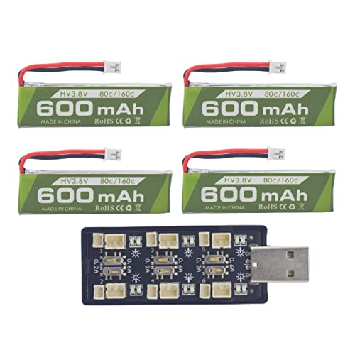Zygy 4Pcs 3.8V 1S 80C 600Mah Lipo Batteria Con Jst-Ph 2.0 Connettore Della Spina Con 1S Caricatore Usb A Sei Canali Per Cinewhoop Tinyhawk Micro Fpv R