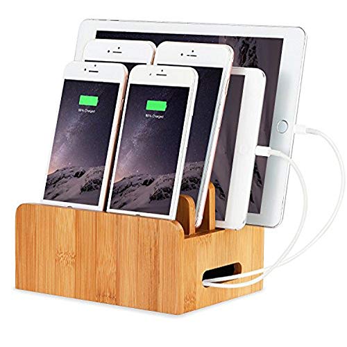 Xphonew Legno Di Bambù Desktop Multi-Device Cords Organizer Stand And Charging Station Charger Dock Cradle Holder Compatible With Iphone 14 13 12 11 P