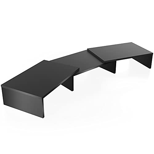 Fitueyes Supporto Monitor Supporto Per Monitor In Legno Con Lunghezza E Angoli Regolabili Per 2 Monitor 92,5-108 X 23,5 X 10,2Cm (Nero) Dt108001Wb