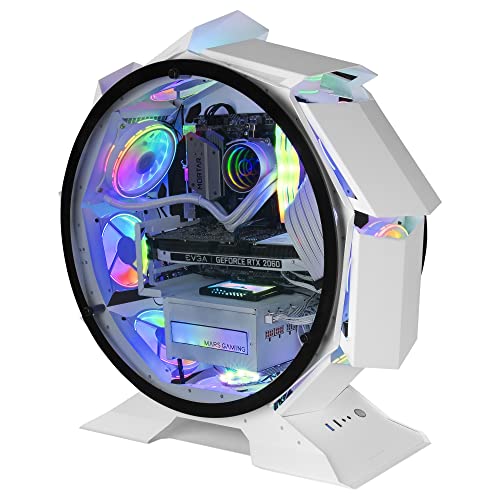 Mars Gaming Mcorb Bianco, Case Pc Gaming Micro-Atx Xl, Design Circolare Custom, Doppio Vetro Temperato