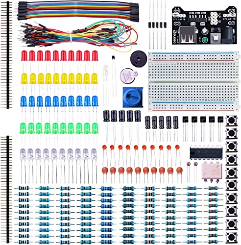 Elegoo Kit Elettronico Con Breadboard, Cavetti, Resistenze, Condensatori, Led, Potenziometri (235 Pezzi) Per Raspberry Pi Uno R3 Mega