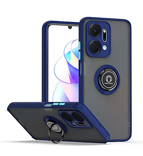 Woburn Cover Per Huawei Honor X7A, Tpu Silicone E Pc Antiurto Custodia Con Girevole Anello, Traslucido Glassato Anti-Impronta Protettiva Case, Blu Rea