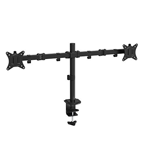 Ewent Ew1512 Braccio Doppio Monitor, Supporto Doppio Per Pc A Schermo Piatto,Staffa Di Supporto Tv/Monitor 13-27 Pollici,Altezza E Inclinazione Regola