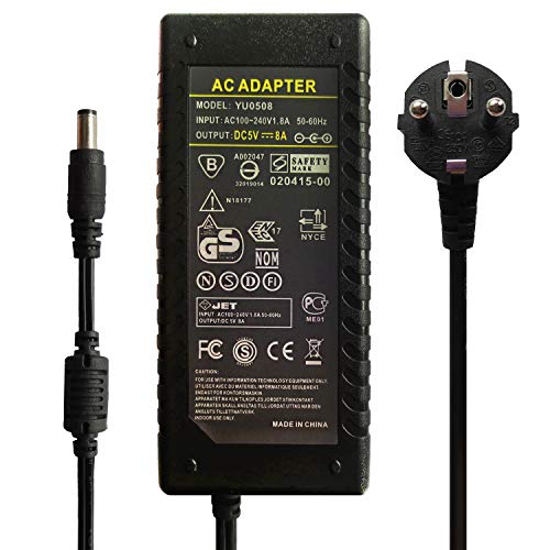 Tesfish 5V 8A Alimentatore 40W Adattatore Di Alimentazione 5,5Mm X 2,1Mm /2,5Mm Power Adapter Per Router Wlan, Striscia Led Ws2811 / Ws2812B