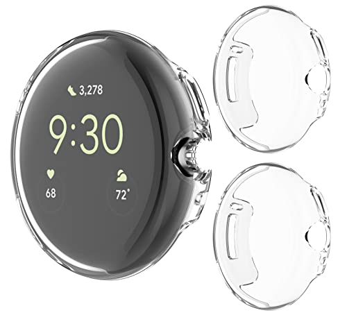 Giopuey [2 Pezzi Cover Per Google Pixel Watch/Watch 2 2023, Soft Tpu, Shock Resistant, Google Pixel Watch/Watch 2 2023 Custodia - Transparent+Transpar