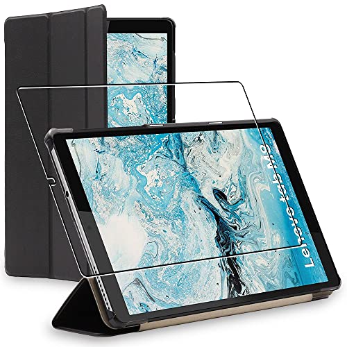Ebeststar - Cover Per Lenovo Tab M8 2021 (3Rd Gen), M8 Hd 2019, Custodia Protezione Flip Magnetica, Slim Case Sottile Pelle Pu, Nero + Vetro Temperato