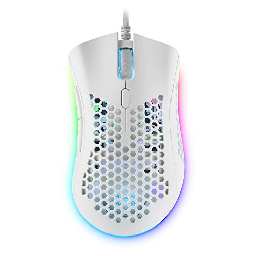 Mars Gaming Mmex Bianco, Mouse Gaming Rgb, 32K Dpi, Cavo Piuma, Switch Ottici