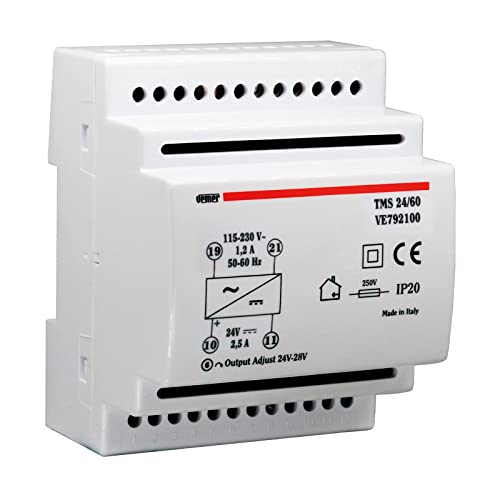 Vemer Ve792100 Tms 24/60 - Alimentatore 24V Switching Stabilizzato, Trasformatore Con Installazione Su Barra Din, Tensione Di Uscita 24 Vdc, Potenza 6