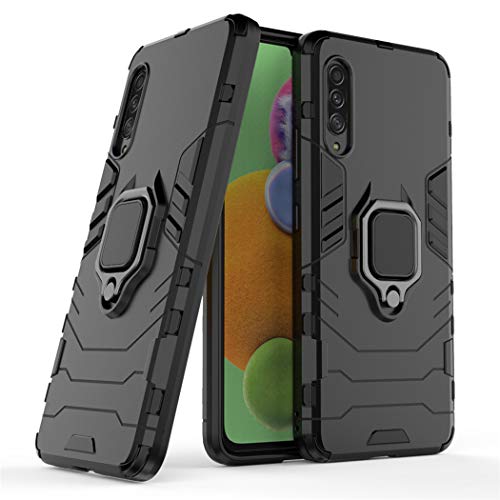 Compatibile Con Samsung Galaxy A90 5G Cover, Custodia Armor Anello Cavalletto (Funziona Con Il Supporto Magnetico Per Auto) Case Paraurti (Nero)