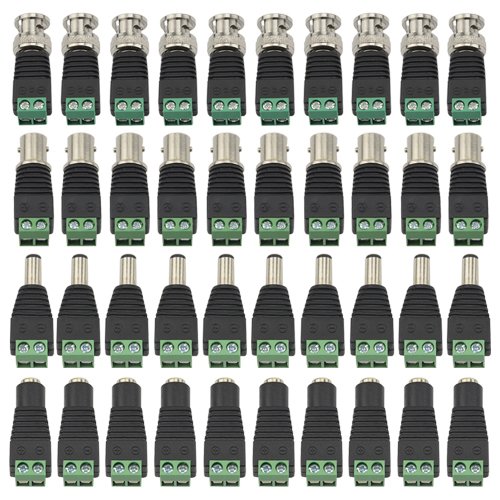 Wmycongcong 20 Pz 2.1X5.5Mm Femmina E Maschio Dc Power Adapter Connettore + 20 Pz Telecamera Coassiale Video Bnc Maschio E Femmina Balun Connettore Pe