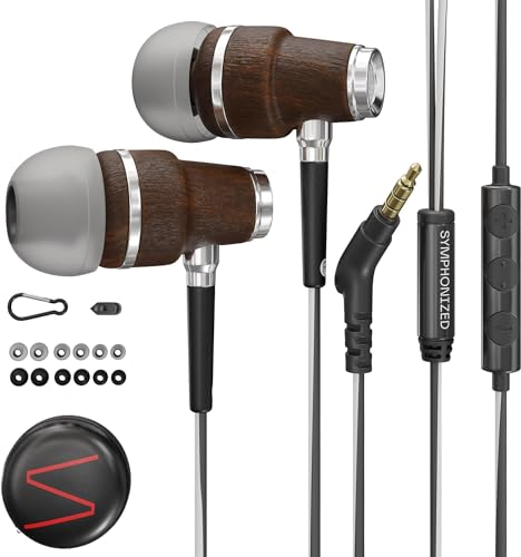 Symphonized® Auricolari Con Filo E Microfono, Bassi Da 8 Mm, Suono 3D In Legno Di Bubinga, Cuffie In Ear Cancellazione Attiva Del Rumore, Jack 3,5 Mm,