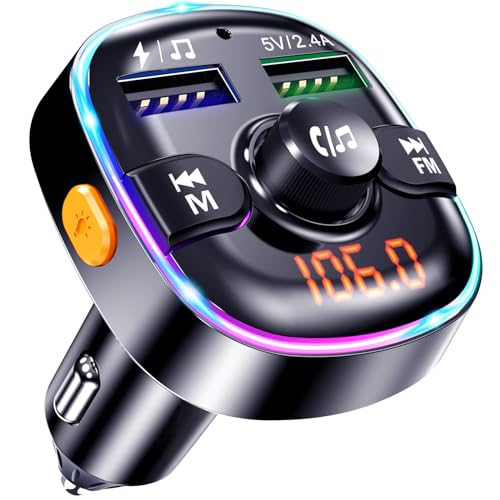 Fm Trasmettitore Bluetooth Auto, Adattatore Macchina Con Radio Aux Mp3, 2 Porte Usb, Musica Accendisigari Con Luce Colorata 7 Led, Transmitter Disposi