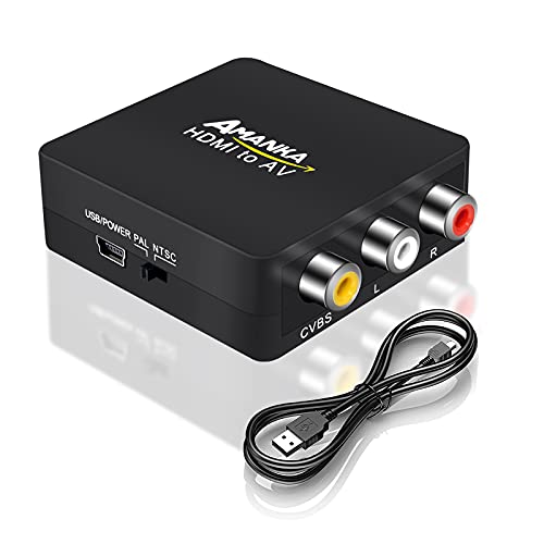 Amanka Mini Av A Hdmi Convertitore Adattatore,1080P Composito Rca Cvbs A Hdmi Convertitore Con Cavo Usb Per Tv Pc Ps3 Blue-Ray Dvd Xbox Sky Hd Vhs Vcr
