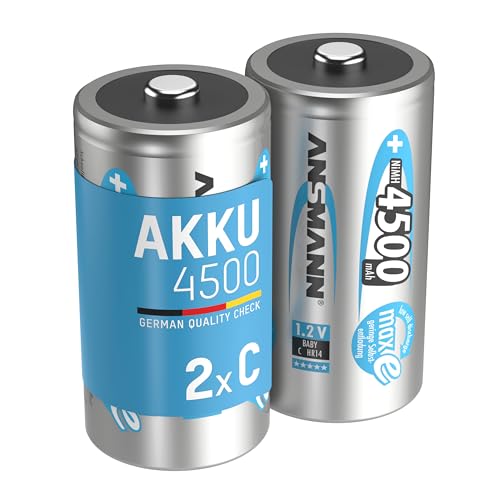 Ansmann 2X Batterie Ricaricabili Stilo Baby C - 4500 Mah 1,2 V Nimh - Pila A Ricarica Veloce - Fino A 1000 Cicli Di Ricarica Eco-Friendly