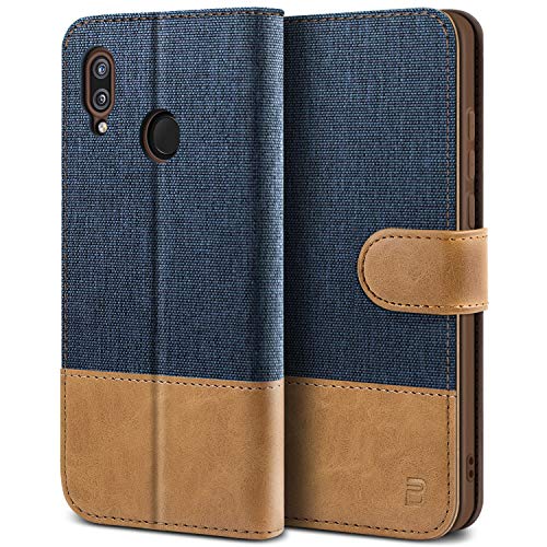 Bez Cover Huawei P20 Lite, Custodia Compatibile Per Huawei P20 Lite Protettiva In Tela E Pu Pelle Portafoglio Flip Cover Con Chiusura Magnetica, Blu N