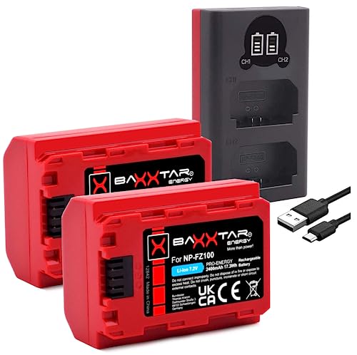Baxxtar Pro Np-Fz100 Batterias 2400Mah Anche Compatibile Con Sony Alpha 6700 A1 7C Ii 7Cr 7 Iv 7R V Zv-E1 Ecc – Caricatore Mini Lcd Dual (Ingresso Usb